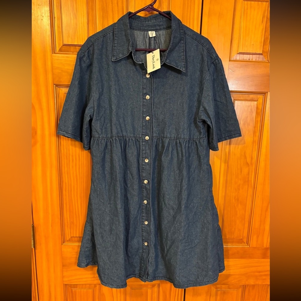 Women’s Sz Medium They Look Dark Blue Denim Button-Front Dress New with Tags